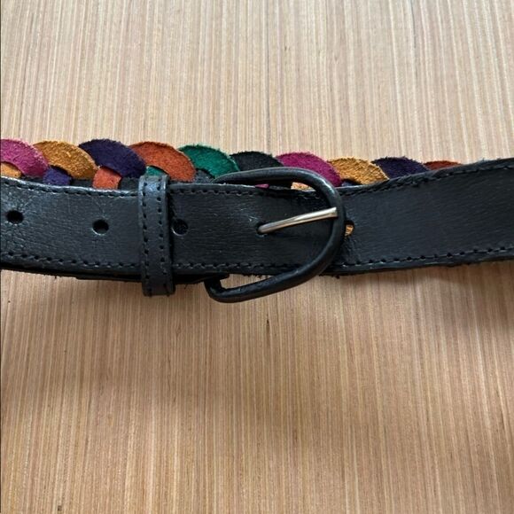Women's Vintage Black Leather Braided Colorful Belt - Picture 6 of 9